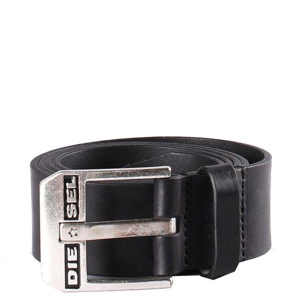 Diesel Blue-Star Leather Regular Fit Belt - Black/Sliver - so-ldn