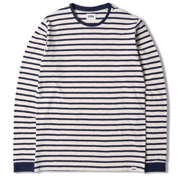 Edwin Tokyo Blues Long Sleeve T-shirt - Off White / Navy - so-ldn