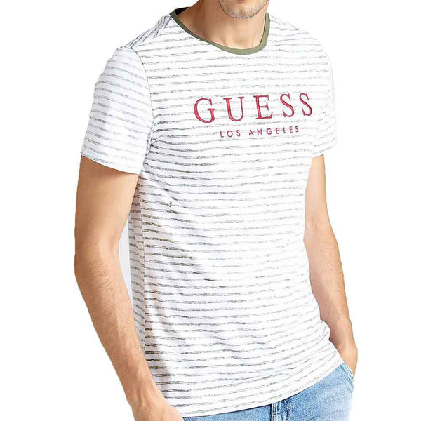 GUESS Striped Alden T-Shirt - White / Green - so-ldn