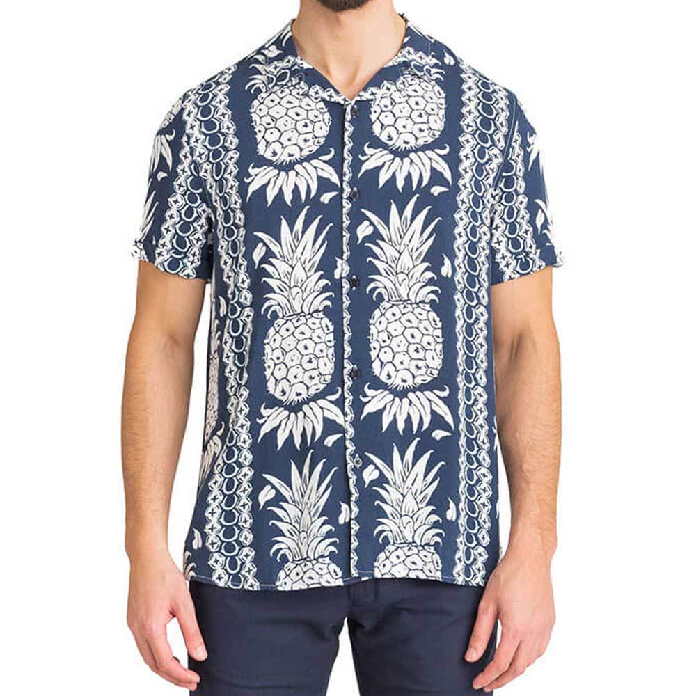 Guess Mens Hawaiian Print Short Sleeve Shirt -  Blue - so-ldn