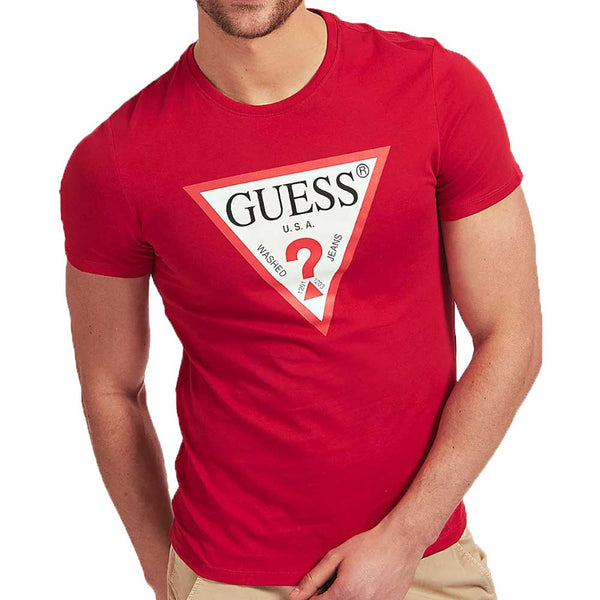 Guess Mens Original Logo Triangle T-Shirt - Red