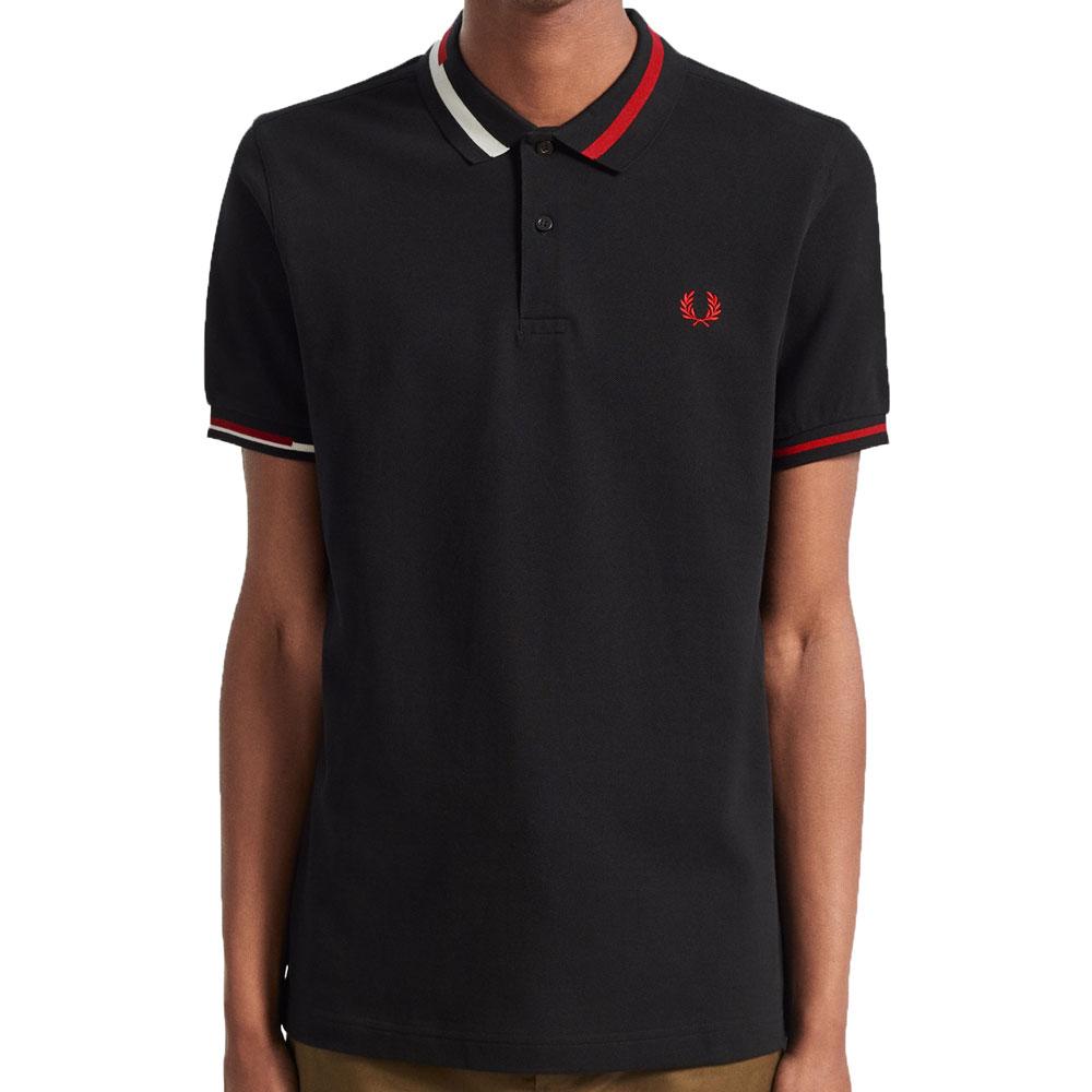 Fred perry abstract tipped polo in black Clearance