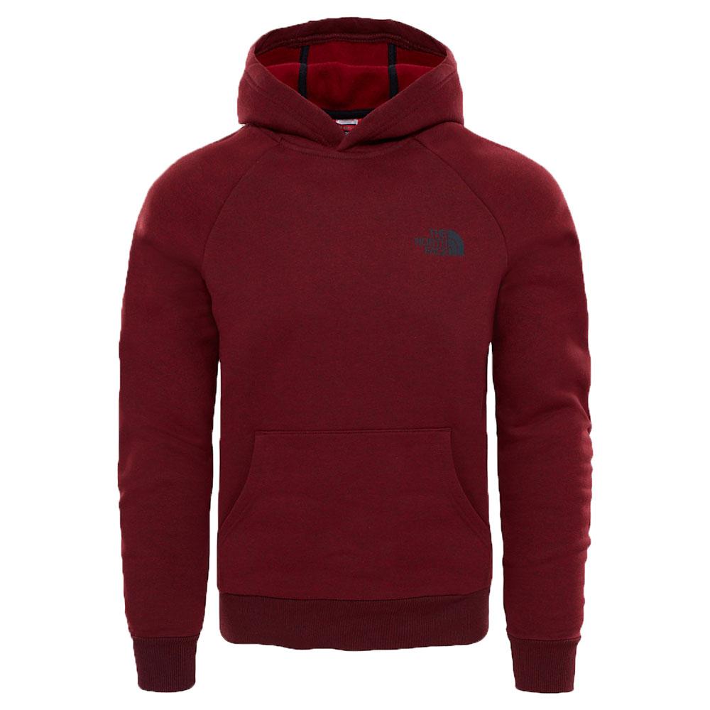 North Face Raglan Red Box Mens Pullover Hoody Cardinal Red