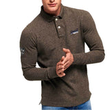 Superdry Classic Long Sleeve Pique Polo Shirt -  Pebble Brown - so-ldn