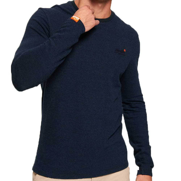 Superdry Men's Orange Label textured Long Sleeve T shirt - Navy Marl - so-ldn