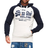 Superdry Mens Premium Goods Raglan Pullover Hoodie - Stadium Silver/Bass Blue - so-ldn