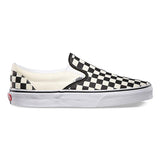 Vans Classic Slip On Canvas Checkerboard Trainers -  Black / White - so-ldn